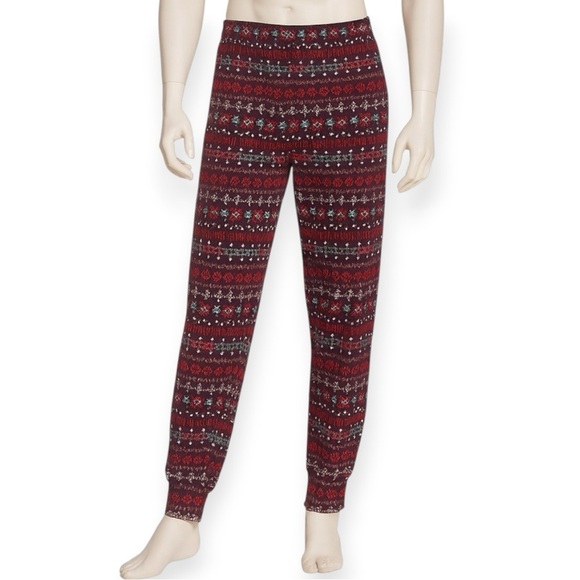 312 AERIE | NWT $40 Burgundy Multi Fair Isle Print Lounge Pants (Size M) - Picture 5 of 17